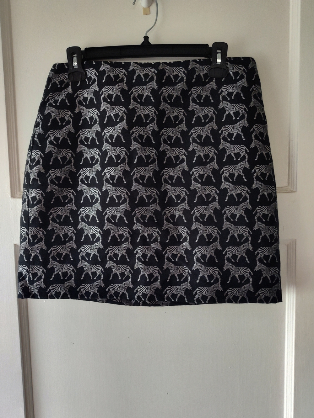 J. Crew Factory Black Mini Skirt with White Zebra Print